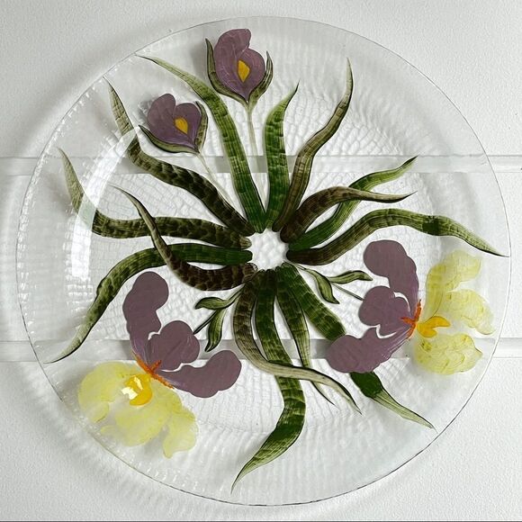 Decorative Fused Glass Painted Floral Glass Dinner Plate 12.5" - Picture 4 of 4